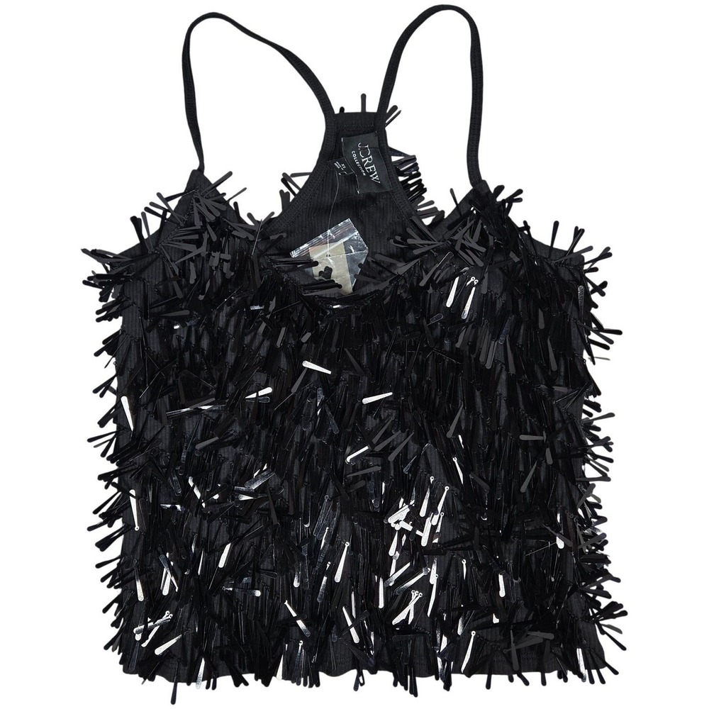 J. Crew Collection vintage rib‎ tank top with drop sequins Black XS NWT